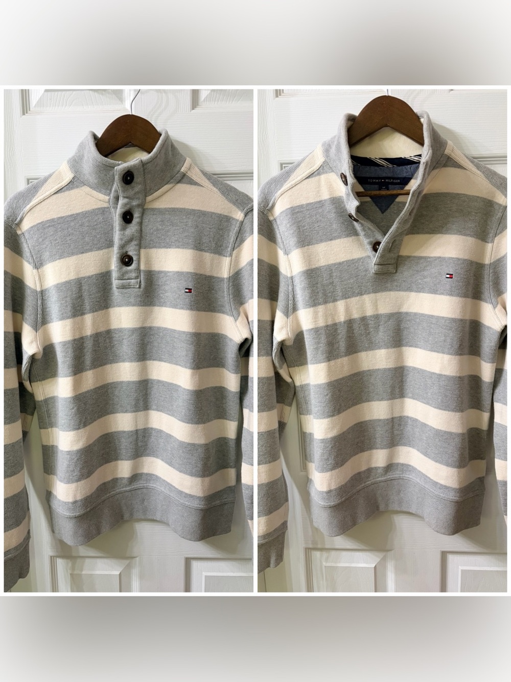 Tommy Hilfiger Men's Preppy Pullover Mock Neck Collar Striped Sweater Size Small